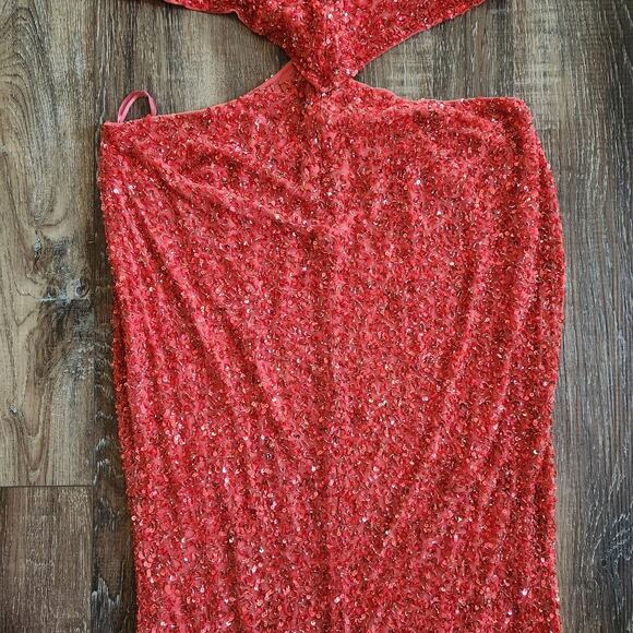 Retrofete Katerina Sequin Dress in Calypso Coral Maxi Size XL NWT Halter - Picture 9 of 13
